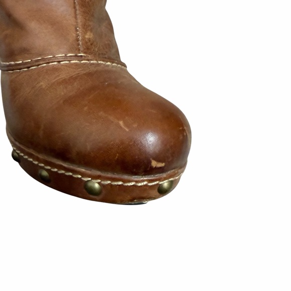 Frye Frankie Buckle Boots Leather Heeled Tall Brown 8 - Picture 10 of 12